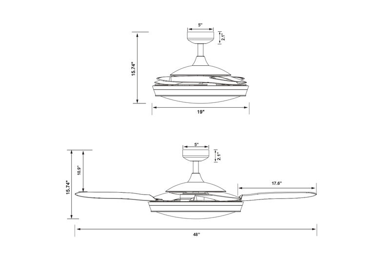 Fanaway Evo2 48" Retractable Blade Ceiling Fan with Light and Remote, Modern Fandelier Ceiling Fan, Patented Design Technology, Stronger Thicker Blades image number 7