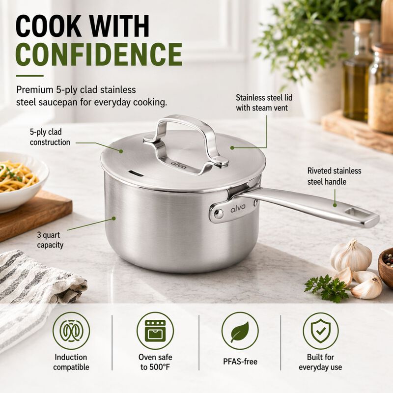 Alva Maestro 5-Piece 5-Ply Stainless Steel Cookware Set image number 1