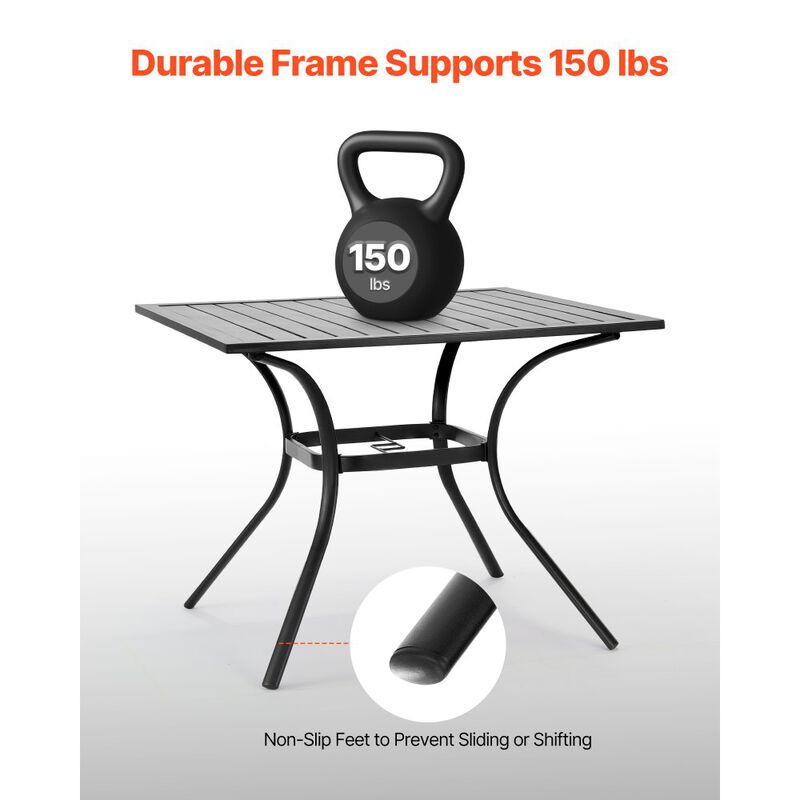 Outdoor Square Dining Table, Steel Slat Patio Table with Umbrella Hole - Black image number 5