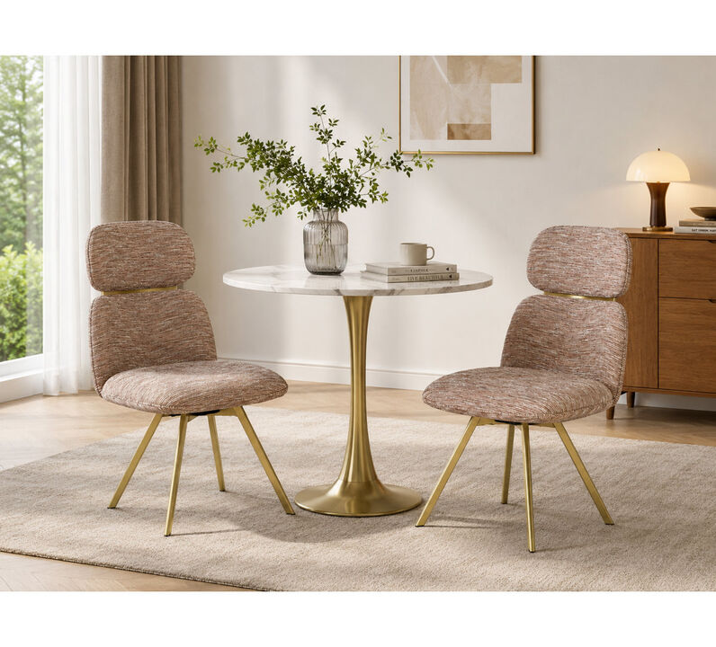 2-Piece Modern Upholstered Dining Chair Set with Gold Metal Legs, High Back Side Chairs (Set of 2)
