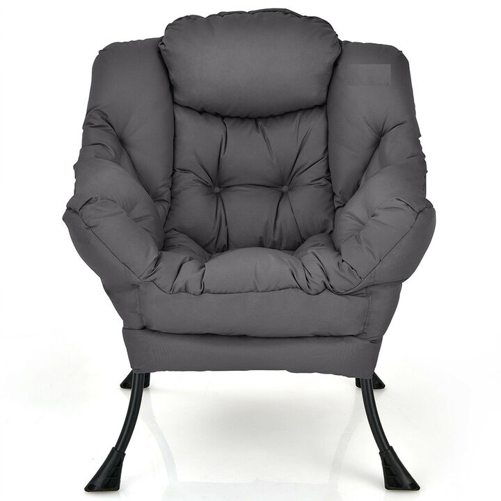 Modern Polyester Fabric Lazy Chair with Steel Frame and Side Pocket