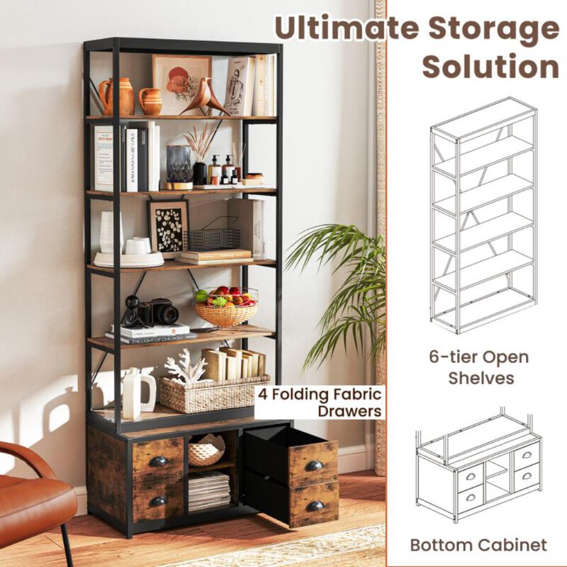 Hivvago 8-tier Bookshelf with 4 Fabric Drawers  and Heavy-duty Metal Frame