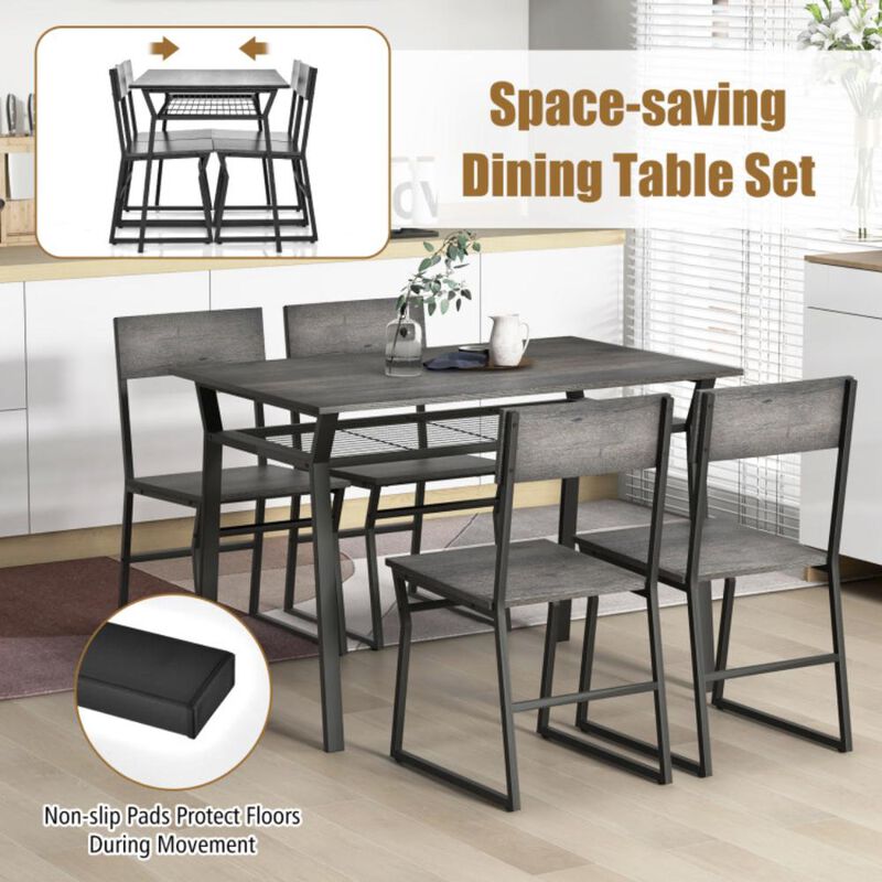 Hivvago 5 Piece Dining Table Set with Storage Rack and Metal Frame