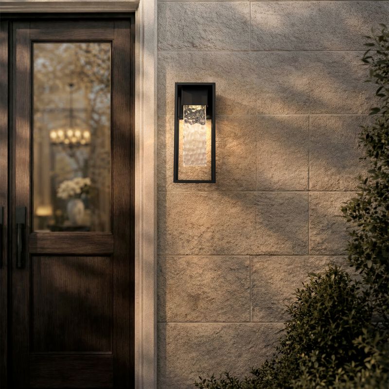 H19" Modern Large Matte Black 10W Integrated LED Wall Sconce with Open Frame and Seeded Glass for Porch Garage Entryway Exterior Lighting image number 2