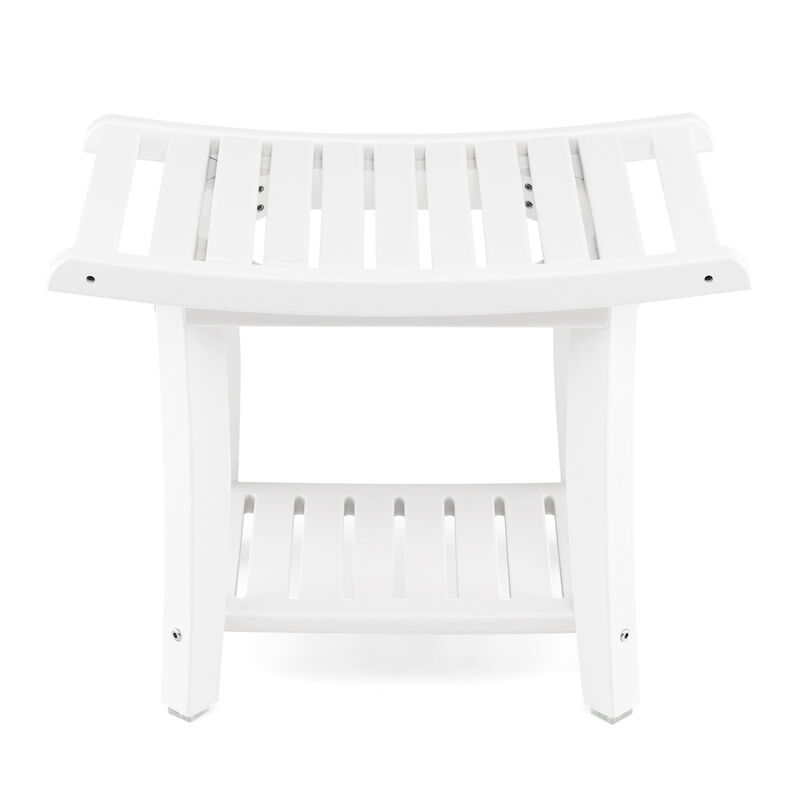 Waterproof Bath Stool with Curved Seat and Storage Shelf