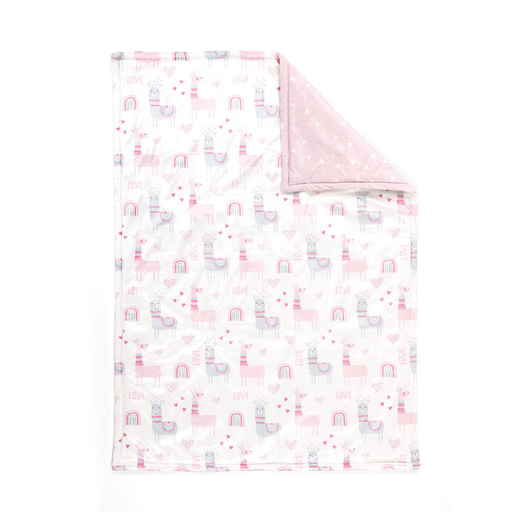 Llama Love Reversible Soft & Plush Oversized Blanket Pink Single 36X50