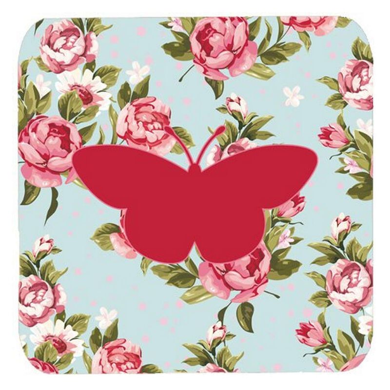 Caroline's Treasures BB1044-RS-BU-FC Butterfly Shabby Chic Blue Roses Foam Coasters (Set of 4), 3.5 H x 3.5 W, Multicolor
