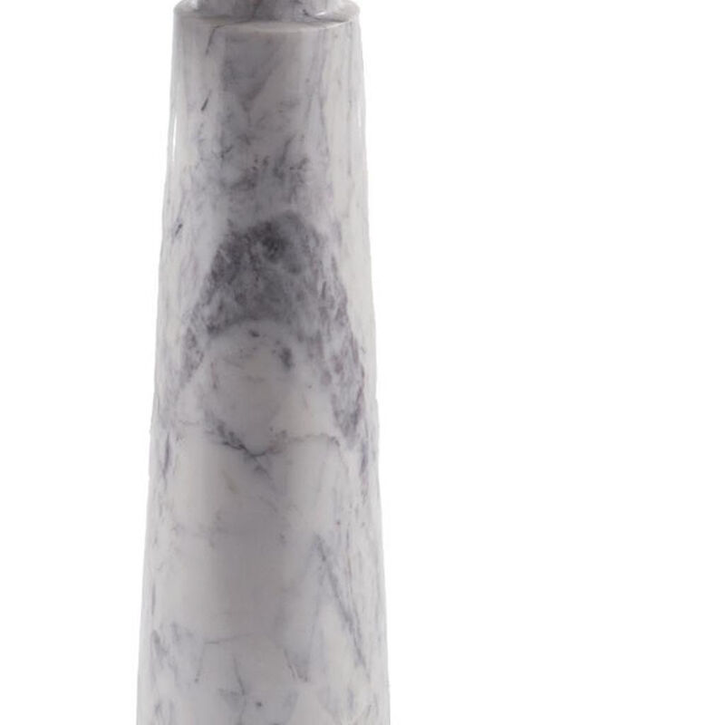 Hivvago 22 Inch Silver and White Aluminum and Marble Pedestal End Table