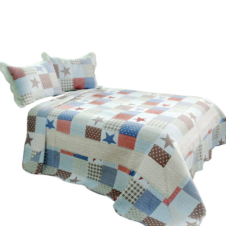 Queen Size 3-Piece Cotton Vermicelli Quilted Printed Quilt Set with Shams