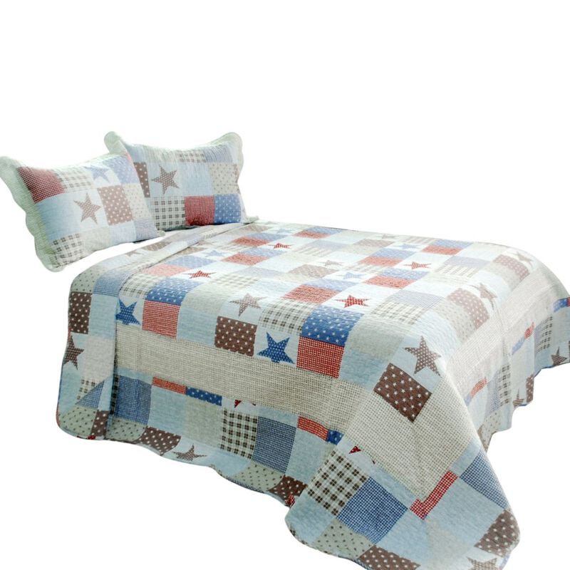 Queen Size 3-Piece Cotton Vermicelli Quilted Printed Quilt Set with Shams image number 1