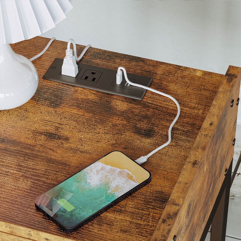 LIKIMIO Nightstand, Bedside Table with Charging Station, Small End Table with Storage Drawer and Shelf for Bedroom and Living Ro