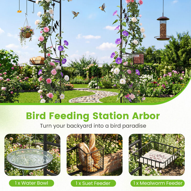 84 Inch Outdoor Bird Feeding Station with Garden Arbor and Water Bowl image number 3