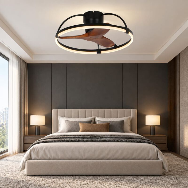 ELEMENT ACE 24 Inch Flush Mount Solid Wood Ceiling Fan with Light and Remote, 3000K-6000K Dimmable LED Low Profile Fandelier for Bedroom Kitchen Living Room image number 2