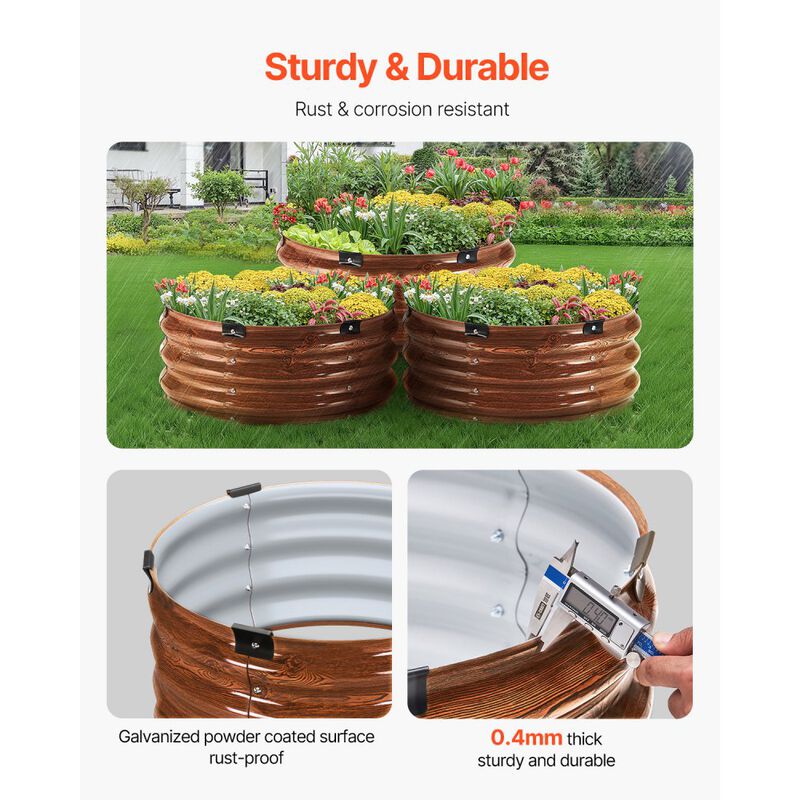 Metal Raised Garden Bed Set of 3 Open Bottom Planter Boxes for Vegetables Wood Grain-Wood Grain Color image number 5
