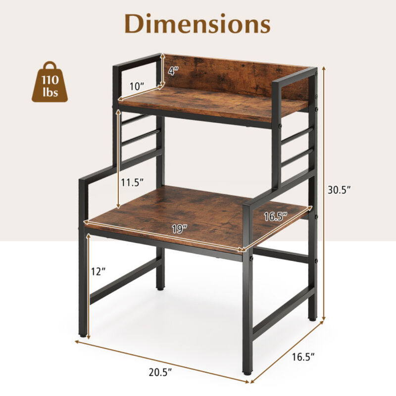 3-Tier Microwave Oven Stand with 2 Storage Shelves and Heavy-Duty Frame-Rustic Brown image number 2