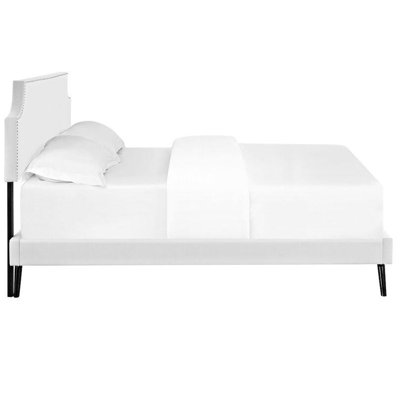 Laura Vinyl Full Platform Bed with Round Splayed Legs image number 2