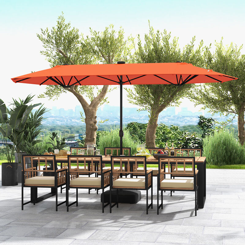 Double-sided Patio Umbrella with Solar Lights for Garden Pool Backyard