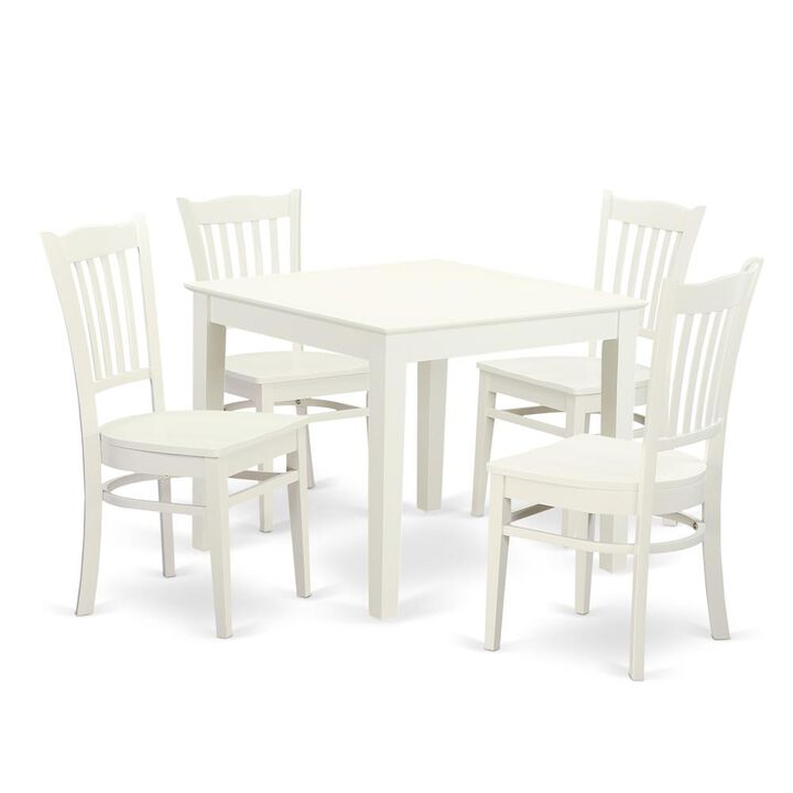 5 PC Kitchen Table and 4 Wood Dining Chairs in Linen White