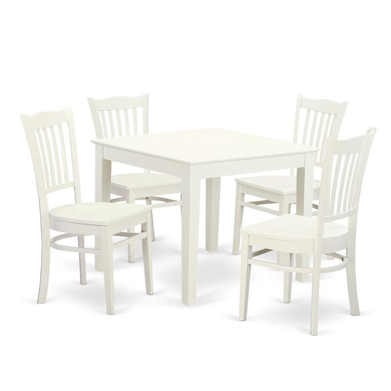 5 PC Kitchen Table and 4 Wood Dining Chairs in Linen White