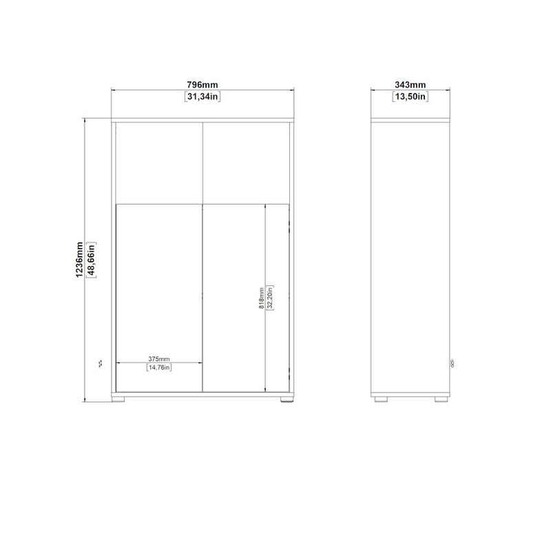 Tvilum Adjustable 3 Shelf Bookcase with 2 Doors, Open Storage Home Office Bookshelf