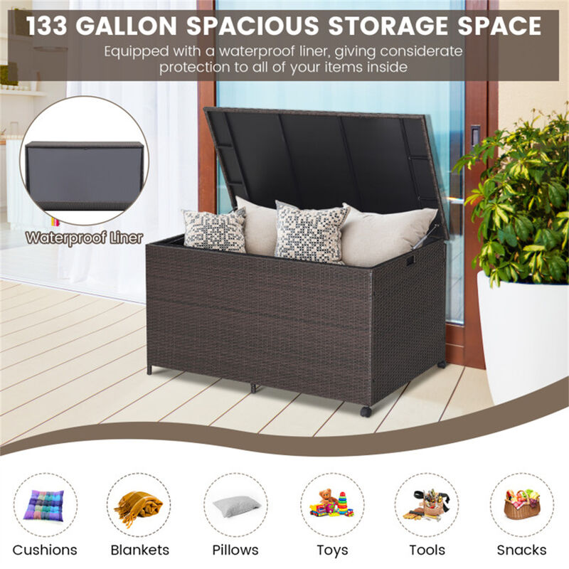 Outdoor Wicker Storage Box with Zippered Liner-133 Gallon image number 5