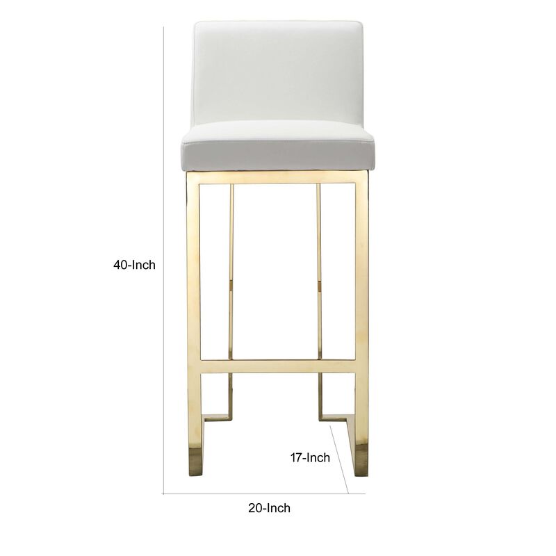 Boly 30 Inch Barstool Chair, Cushioned White Faux Leather, Gold Cantilever - Benzara image number 4