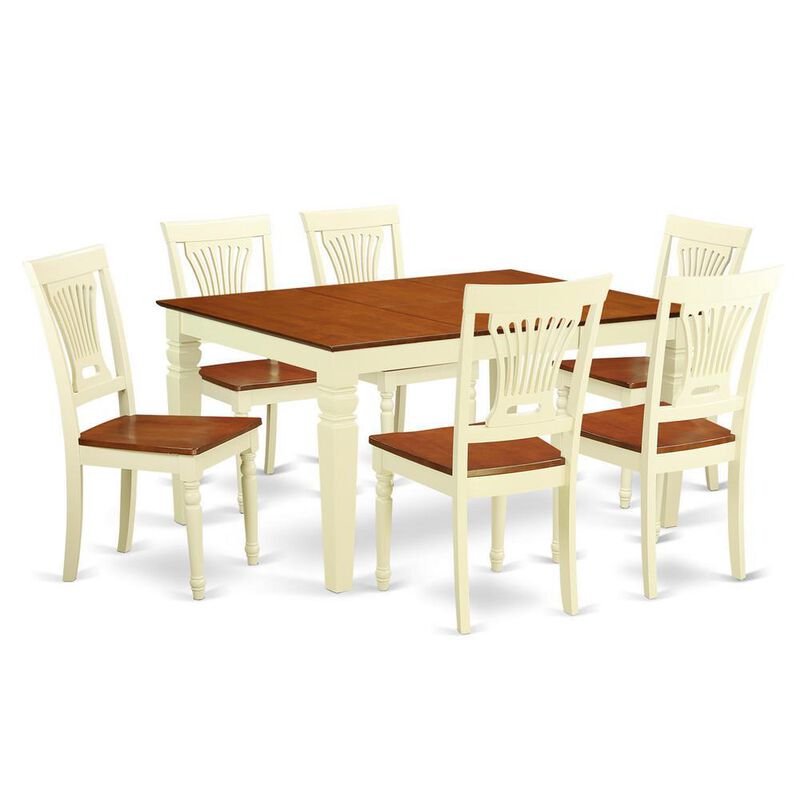 7 Pc Kitchen table set with a Dining Table and 6 Wood Kitchen Chairs in Buttermilk and Cherry