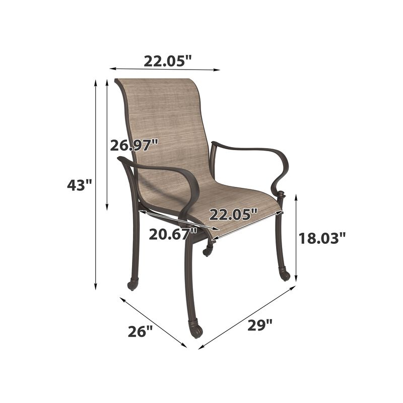 Mondawe Outdoor Cast Aluminum Dining Chair with Textilene Seat and High Back (Set of 4)