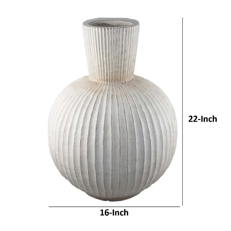 Gany Decorative Vase, Spherical Bottom, 22 Inch Weathered White Resin