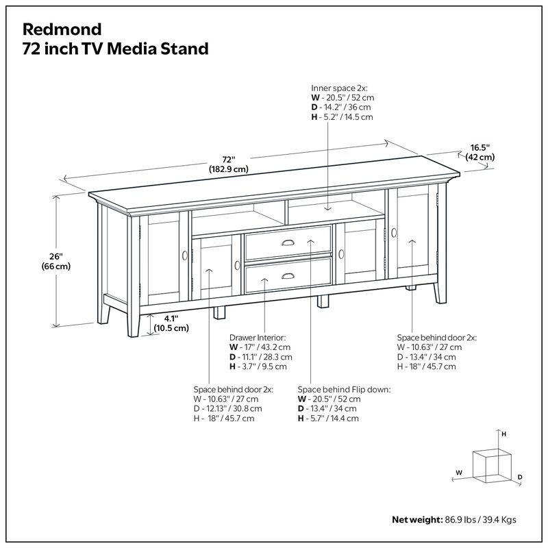 Redmond SOLID WOOD 72 inch Wide Transitional TV Media Stand in Brunette Brown For TVs up to 80 inches