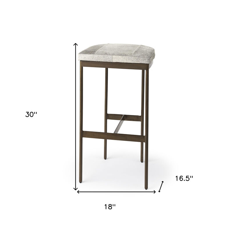 HomeRoots 35" Gray And Gold Leather And Hair on Hide Leather And Metal Backless Counter Height Bar Chair image number 5