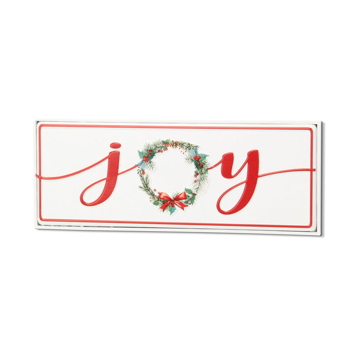 HomeRoots 7" X 19" White and Red Christmas Joy Metal Wall Decor