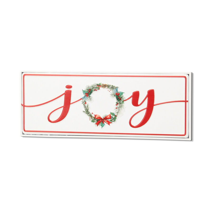 HomeRoots 7" X 19" White and Red Christmas Joy Metal Wall Decor image number 0