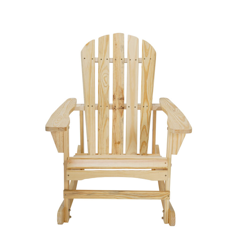 Adirondack Rocking Chair Solid Wood Chairs Finish Outdoor Furniture for Patio, Backyard, Garden - Natural