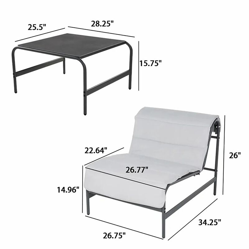 MONDAWE Outdoor Chaise Lounge Chairs and Table Set With Cushions In Matel Frame Removable (Set of 3)