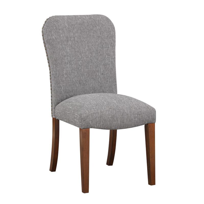 Salina Ashen Grey Dining Chair in Performance Fabric with Nail Heads - set of 2