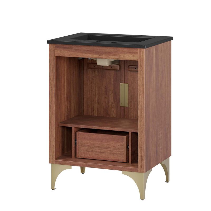 Modway Daylight Bathroom Vanity Cabinet with Ceramic Sink Basin, 24 Inch, Black Walnut image number 4