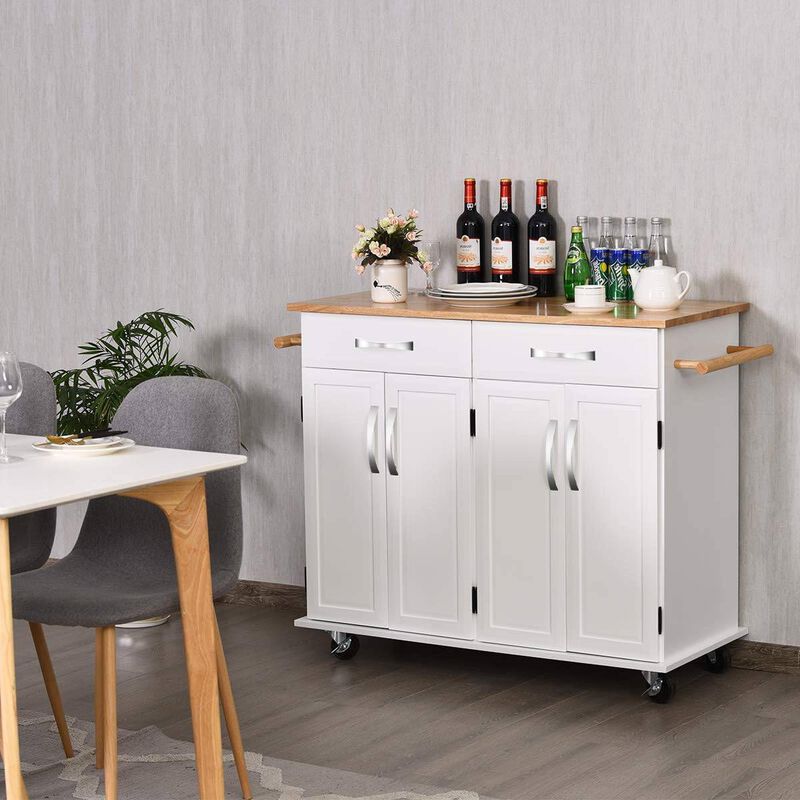 Kitchen Cart Island with Top, 2 Drawers, and Bottom Storage Cabinet for Efficient Kitchen Organization