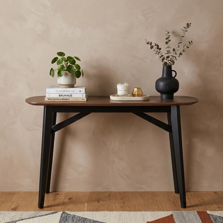 HomeRoots 48" Espresso and Black Solid Wood Oval Console Table