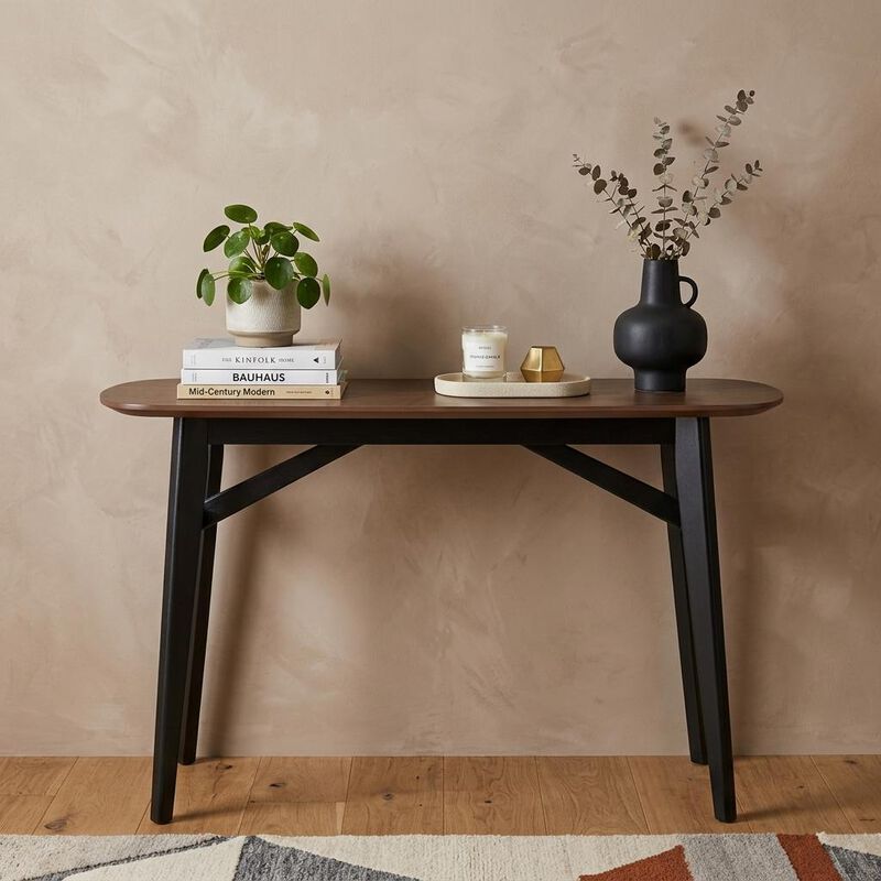 HomeRoots 48" Espresso and Black Solid Wood Oval Console Table image number 1