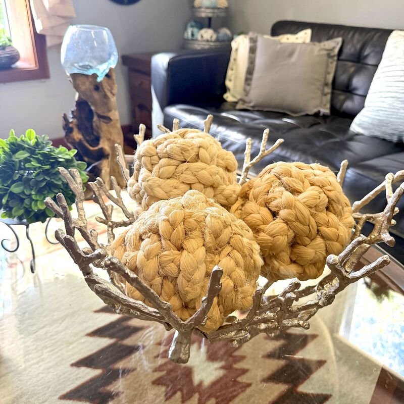 Set Of 3 Decorative Jute Orbs 6 In Braided Rope Bowl Filler Balls image number 4