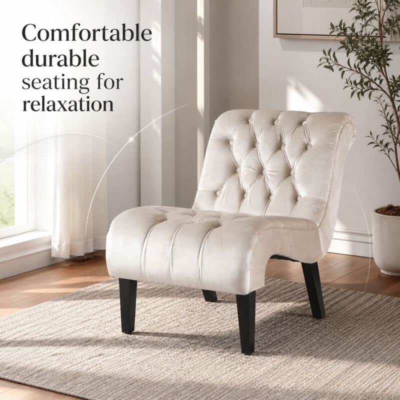 GOODSILO Armless Velvet Upholstered Accent Chair Leisure Chair with Wooden Legs for Living Room, Bedroom, Office, Small Spaces image number 4