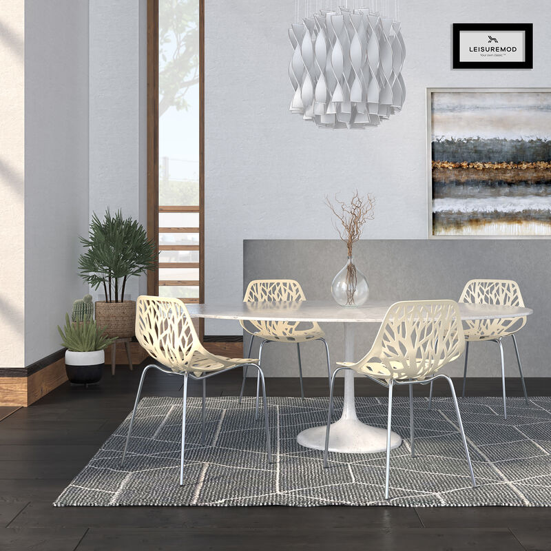 LeisureMod Asbury Dining Stackable Chair in Polypropylene Seat and Chrome Legs Set of 4 image number 1