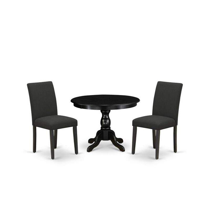 East West Furniture HBAB3-ABK-24 3 Piece Kitchen Table Set - Black Dinner Table and 2 Black Linen Fabric Parsons Dining Chairs with High Back - Wire Brushed Black Finish