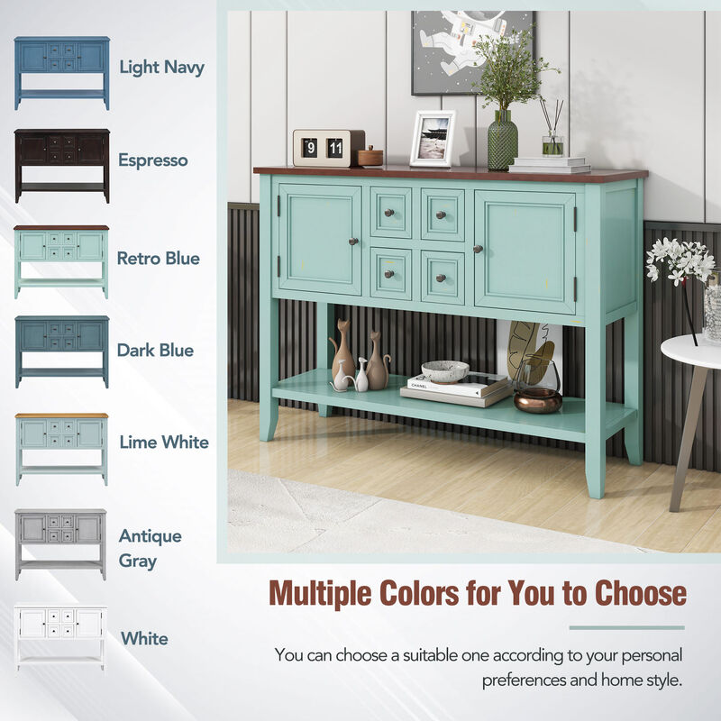 Whisen Vintage Console Table with Four Small Drawers and Bottom Shelf for Living Rooms, Entrances and Kitchens - Retro Blue