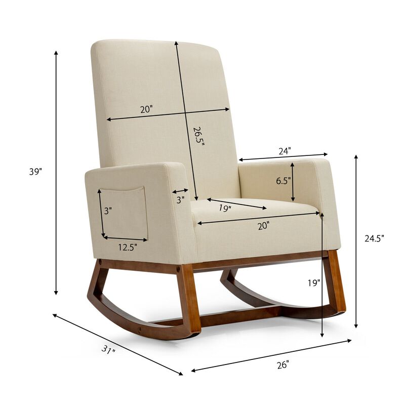 Upholstered High-Back Rocking Lounge Chair with Side Pocket