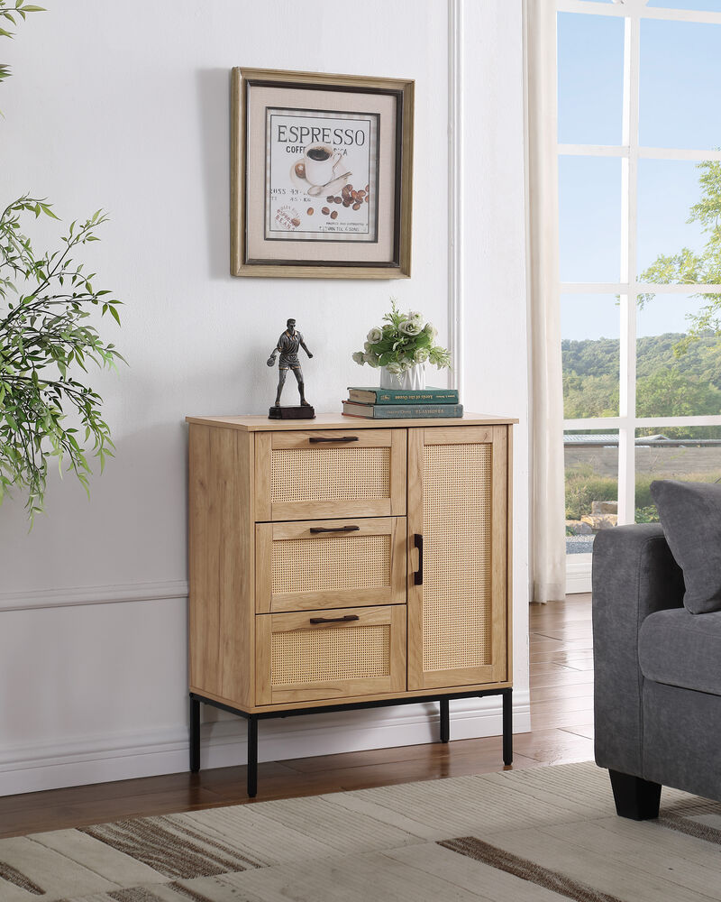 Wegnet Mid - Century Rattan Doors Storage Cabinet image number 2