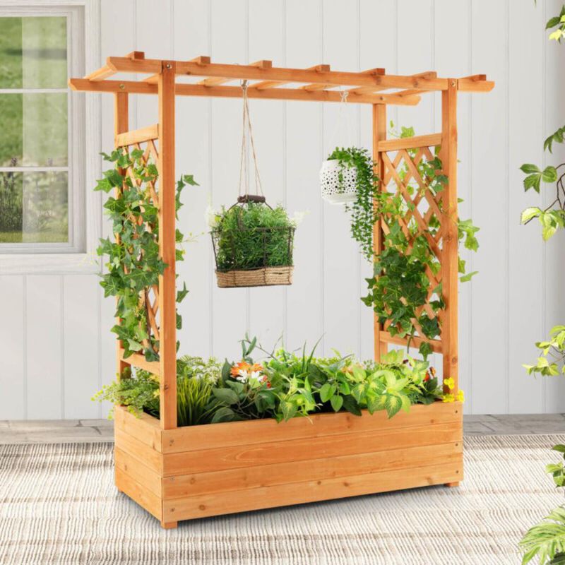 Hivvago Raised Garden Bed with Trellis or Climbing Plant and Pot Hanging