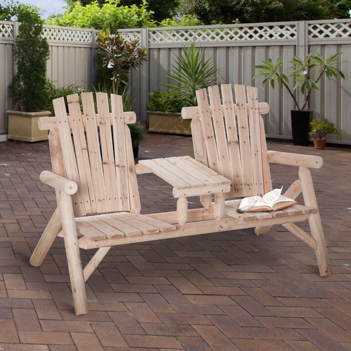 Natural Wood Adirondack Patio Chair Bench: with Center Coffee Table, Perfect for Lounging and Relaxing Outdoors