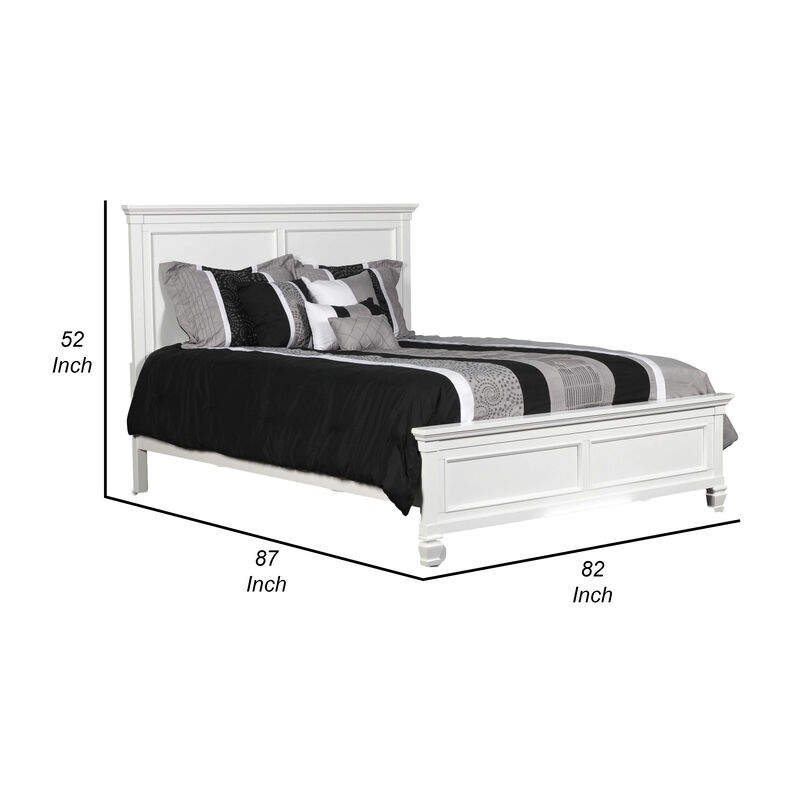 Umi King Size Bed, Classic Panel Design with Molded Details, White Wood - Benzara